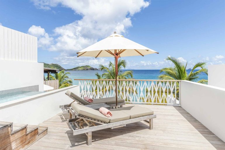A private balcony part of a suite at the Cheval Blanc St-Barth, Isle de France, St. Barts
