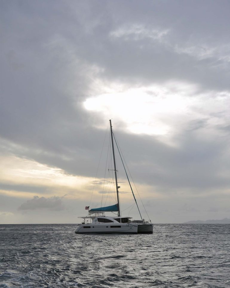 A small sailing yacht off the coast of St. Barts
