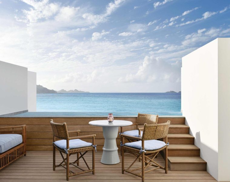 Private terrace part of a suite at the Cheval Blanc St-Barth, Isle de France, St. Barts