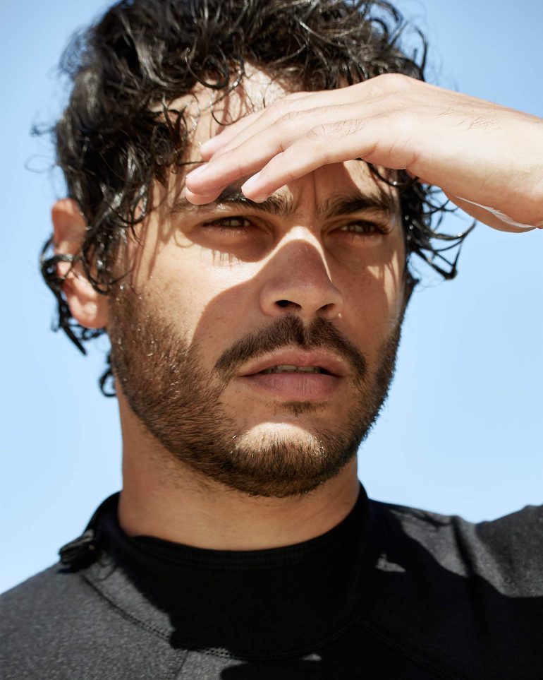 Close-up of model Nathan McGuire, South Australia menswear editorial, Australia