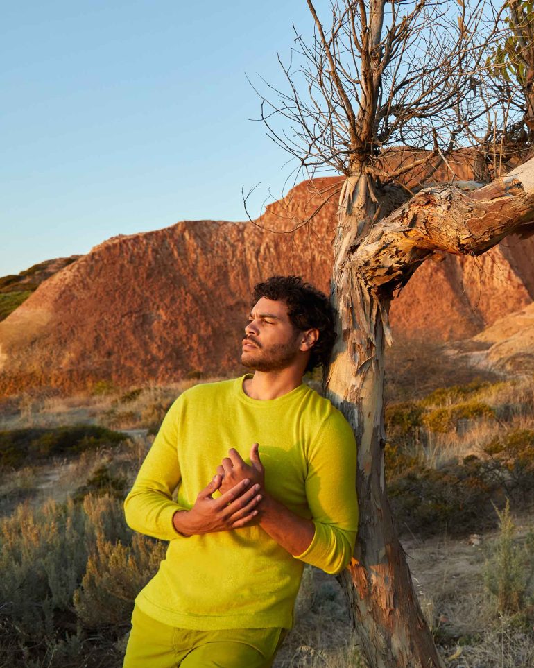 Model Nathan McGuire at sunset, South Australia menswear editorial, Australia