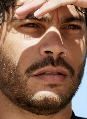 Close-up of model Nathan McGuire, South Australia menswear editorial, Australia