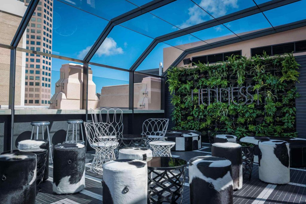 Sophisticated Hennessy rooftop terrace bar