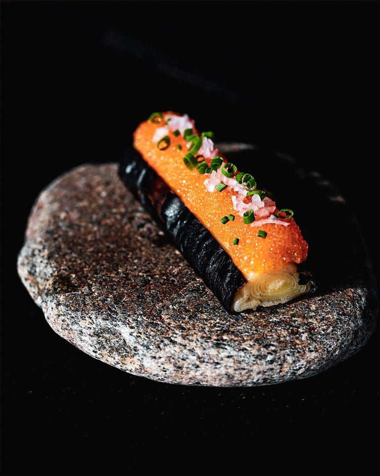 A starter is served at Niehku Mountain Villa, Riksgränsen, Sweden