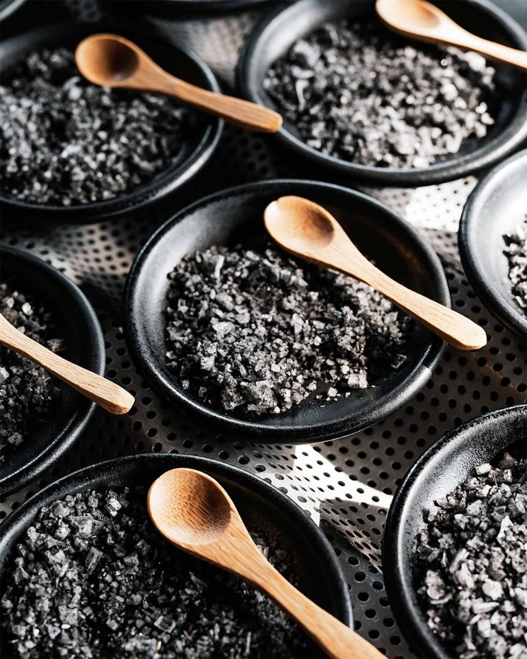 Black salt is used in the kitchen at Niehku Mountain Villa, Riksgränsen, Sweden