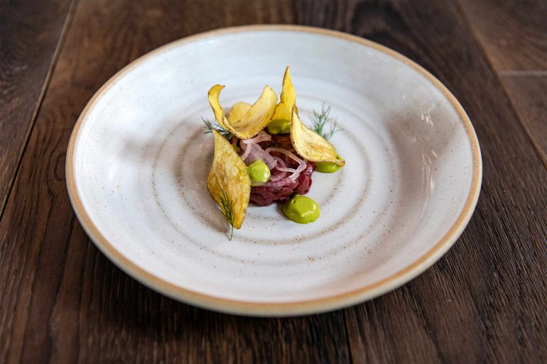 A beautifully presented dish at Niehku Mountain Villa, Riksgränsen, Sweden