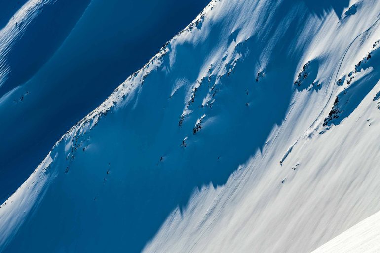 A skier skis in free terrain in Swedish Lapland, Sweden