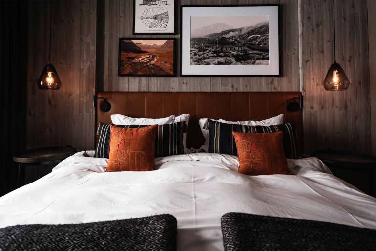 Detail of a bed at Niehku Mountain Villa, Riksgränsen, Sweden