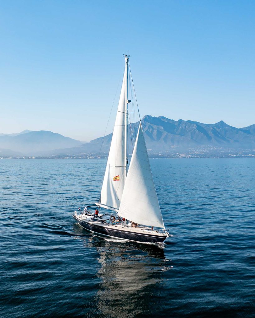 A sailing yacht off the coast of Marbella, Spain