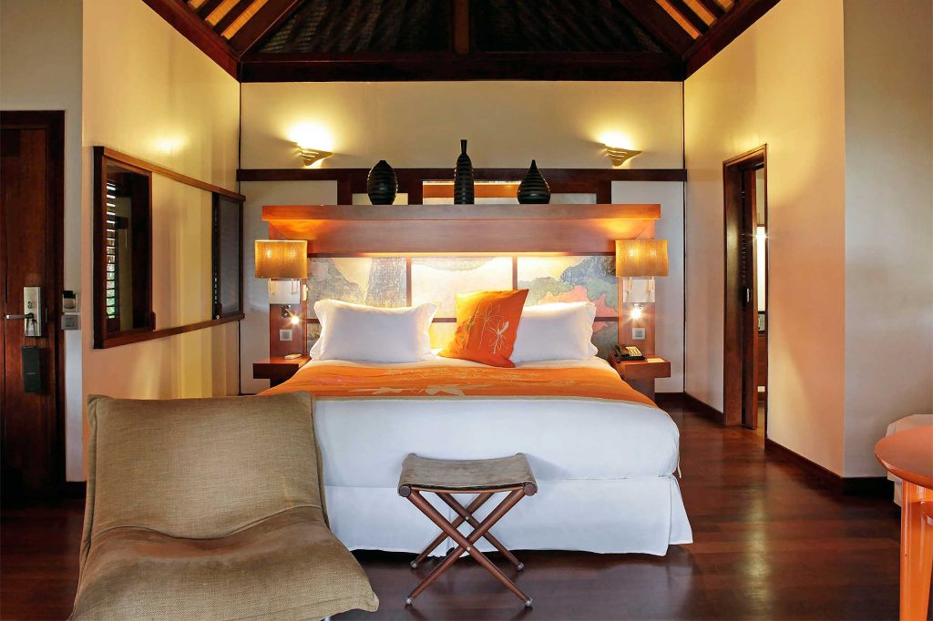 A bedroom at the Sofitel Kia Ora Moorea Beach Resort, The Islands of Tahiti, French Polynesia