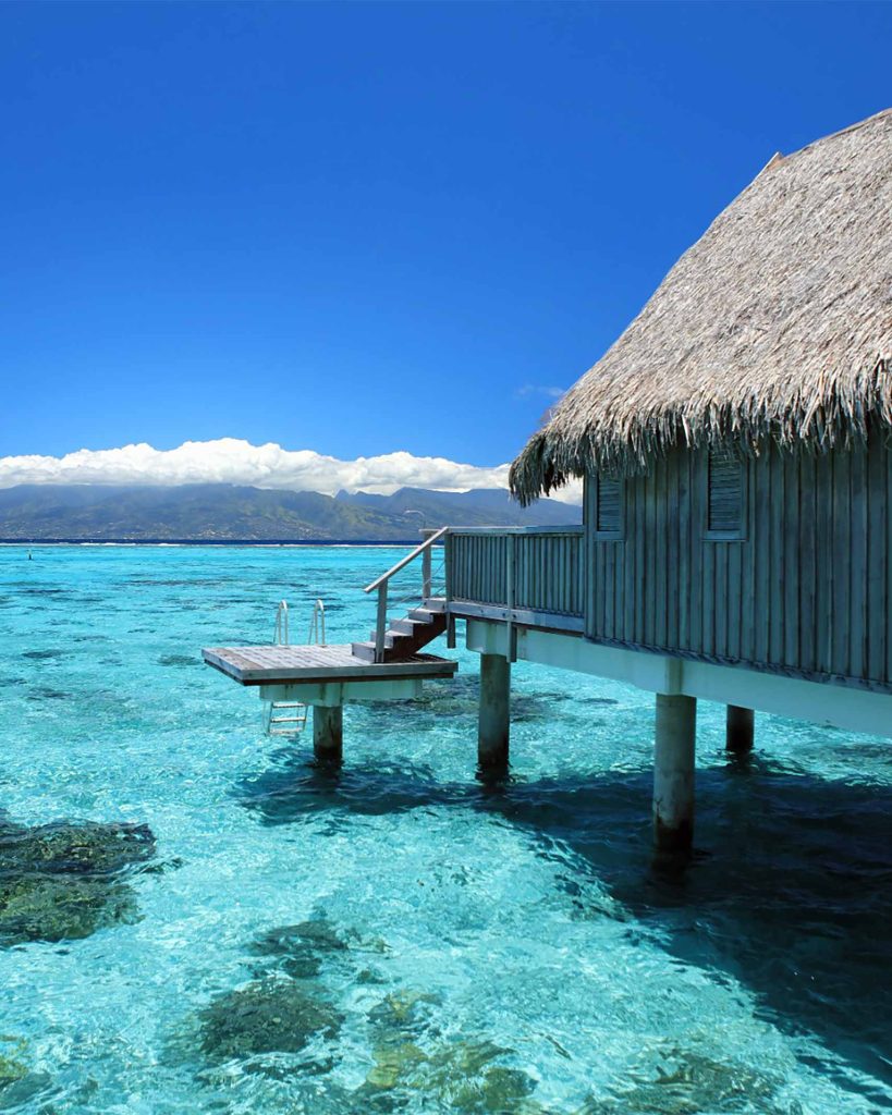 An overwater villa in the Islands of Tahiti, French Polynesia
