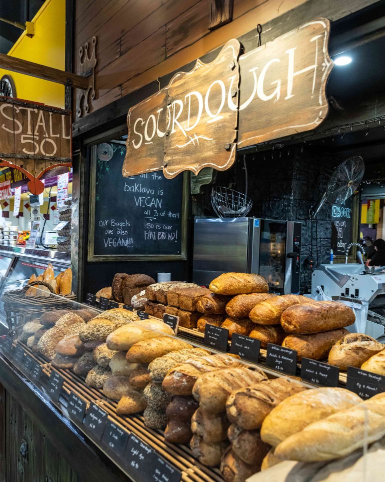 Breads on display at a market Down Under, South Australia food, Australia