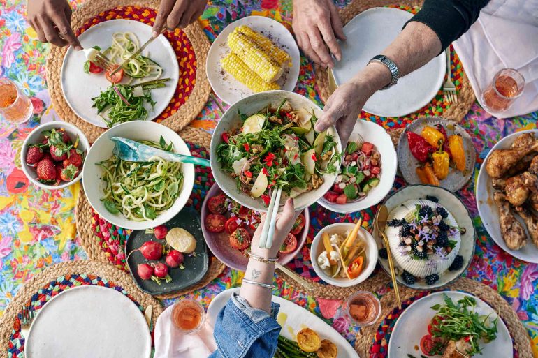 A table of food being shared by diners, South Australia food, Australia