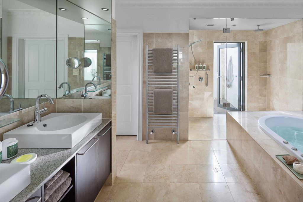 Marble-clad bathroom at The Louise, Barossa Valley, Australia