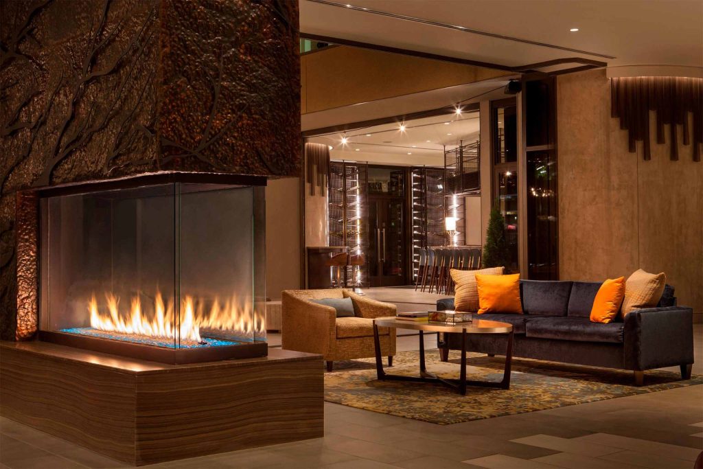 A fireplace in the lobby at The Westin Chattanooga, Chattanooga, Tennessee, USA