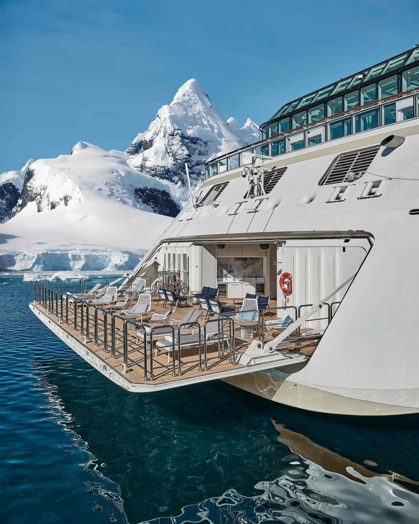 Outdoor seating aboard Silver Endeavour by Silversea, Antarctica