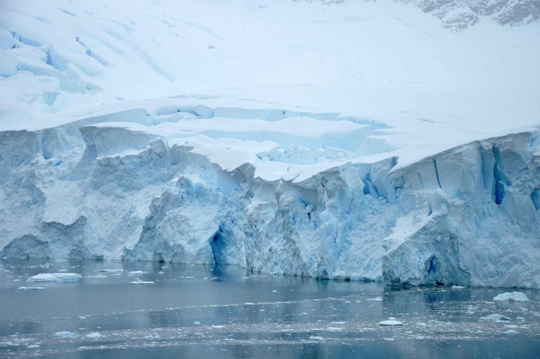 Layers of frozen snow in Antarctica