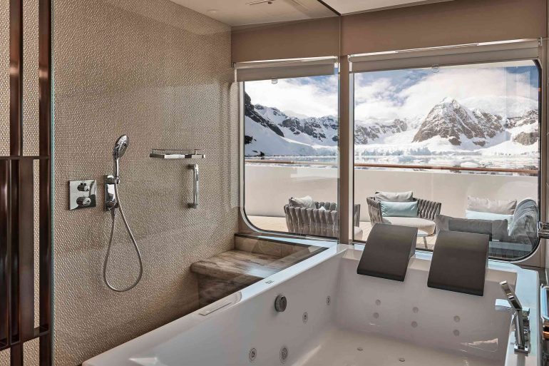 Jacuzzi inside the Grand Suite aboard Silver Endeavour by Silversea, Antarctica