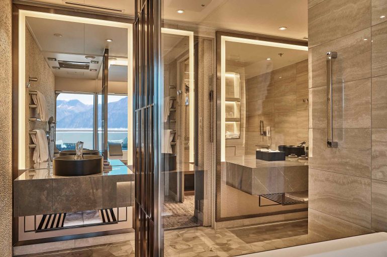 Bathroom inside the Owner's Suite aboard Silver Endeavour by Silversea, Antarctica
