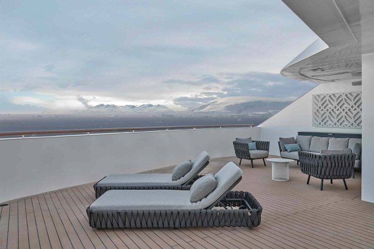 Balcony of the Grand Suite aboard Silver Endeavour by Silversea, Antarctica