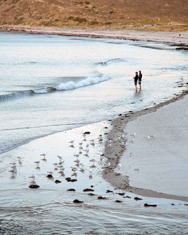 People go for an evening stroll along Myponga Beach, Australia