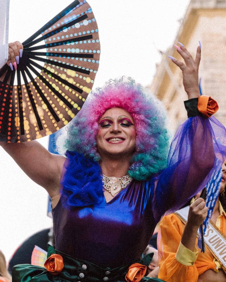 A Pride attendee celebrating, Valletta, Malta
