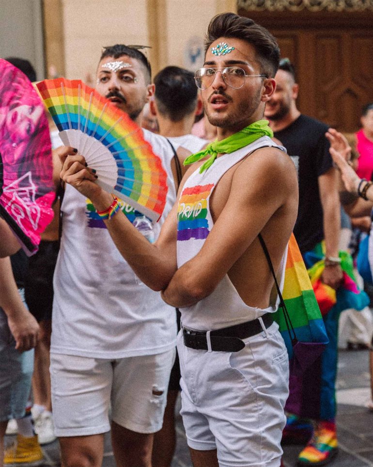 A visitor celebrating Pride in Valletta, Malta