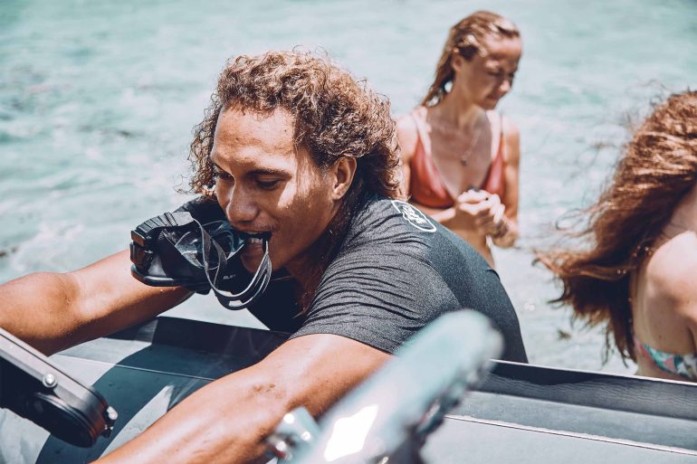 People going out to sea for a local reef restoration program in The Islands of Tahiti, French Polynesia
