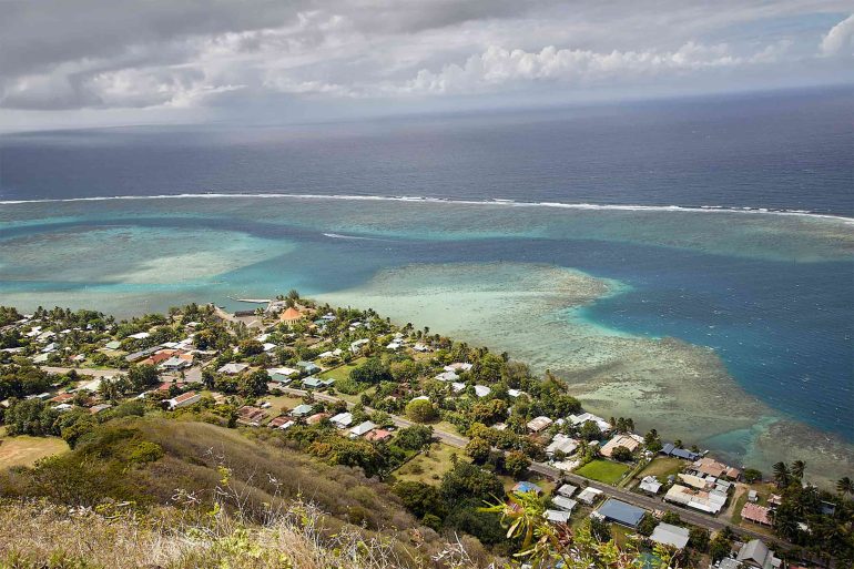 View out to sea from an elevation in The Islands of Tahiti, French Polynesia