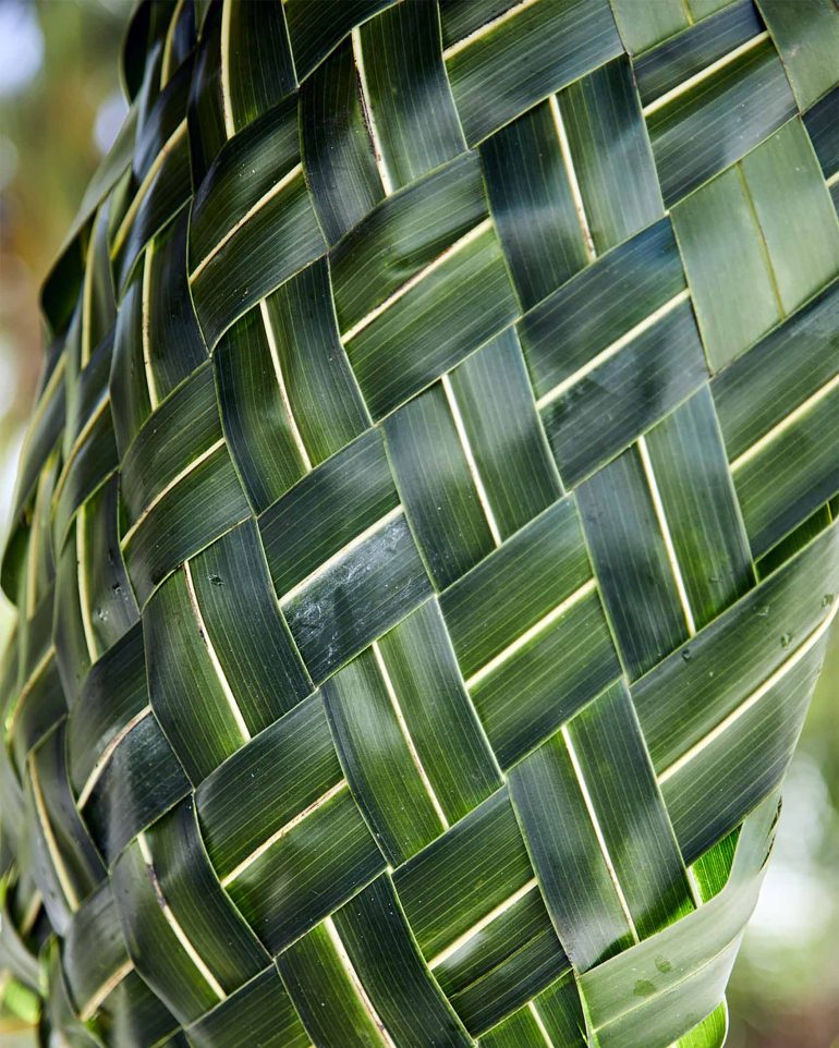 Palm leaves woven into a shape by locals in The Islands of Tahiti, French Polynesia