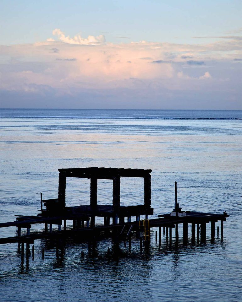 An overwater seating area in The Islands of Tahiti, French Polynesia