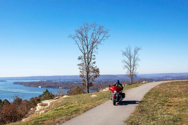 A motorcyclist in Weathington Park, Alabama, USA
