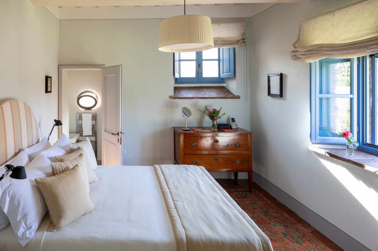 A bedroom at Borgo Pignano, Tuscany, Italy