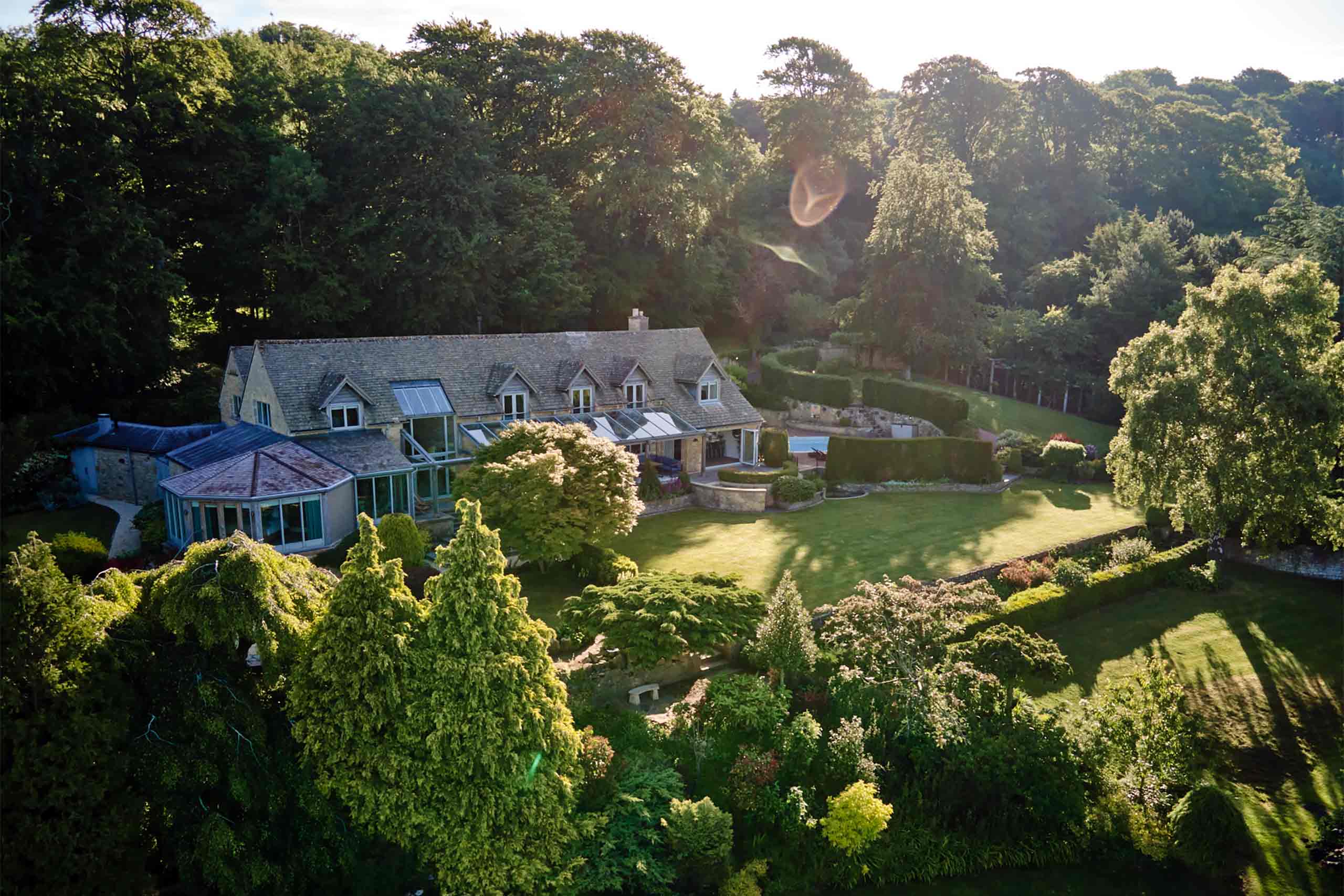 Aerial view of Elsker, Farncombe Estate, Broadway, United Kindgom