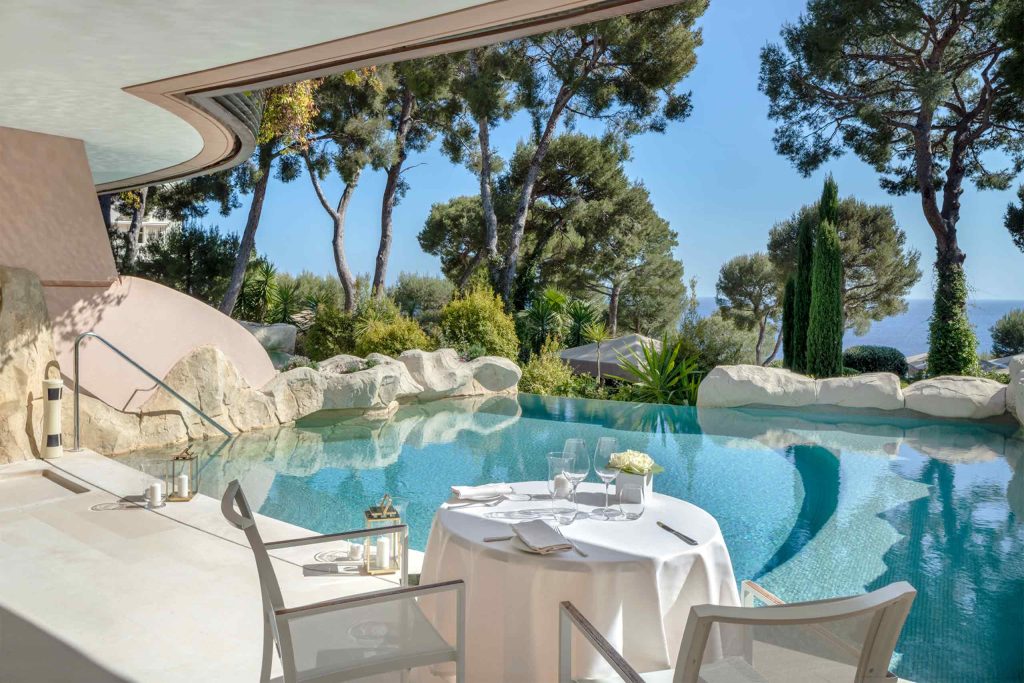 View over a private pool from a villa at the Grand-Hôtel du Cap-Ferrat, A Four Seasons Hotel, Cap Ferrat, France