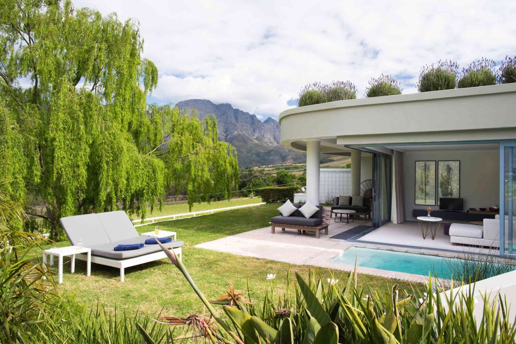 The private plunge pool of the Cap Classique Suite at Mont Rochelle, Franschhoek, South Africa