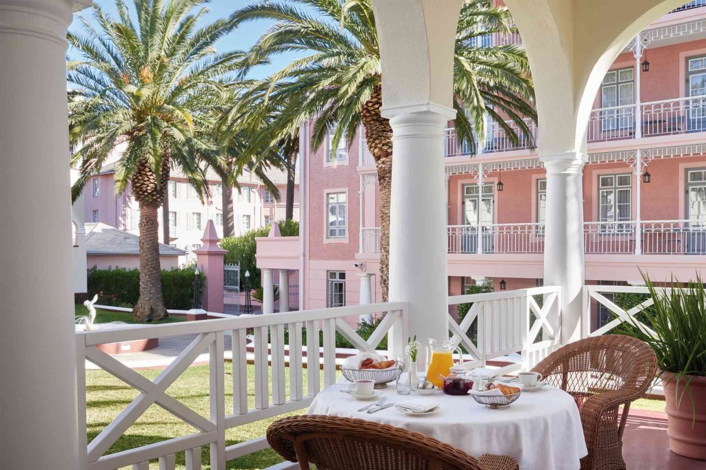 Breakfast for two is served on a private terrace at the Mount Nelson, A Belmond Hotel, Cape Town, South Africa