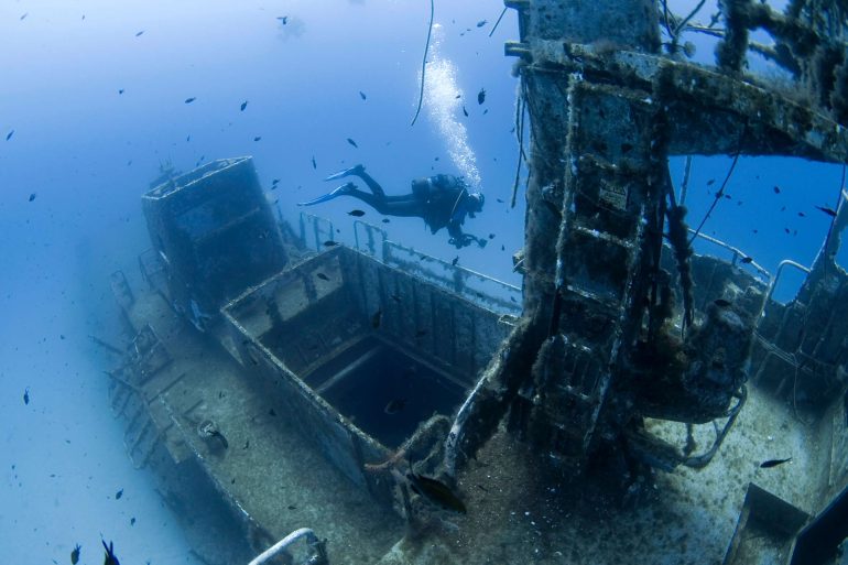 A Submerged ship at one of Malta's dive sites