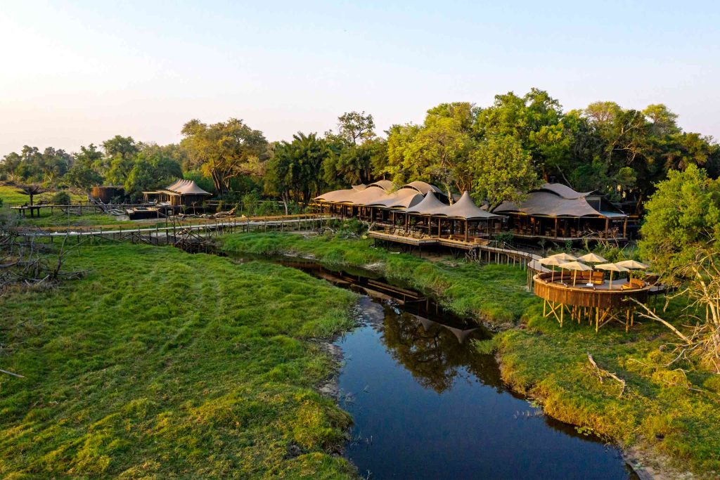 Aerial view of Xigera Safari Lodge, Okavango Delta, Botswana