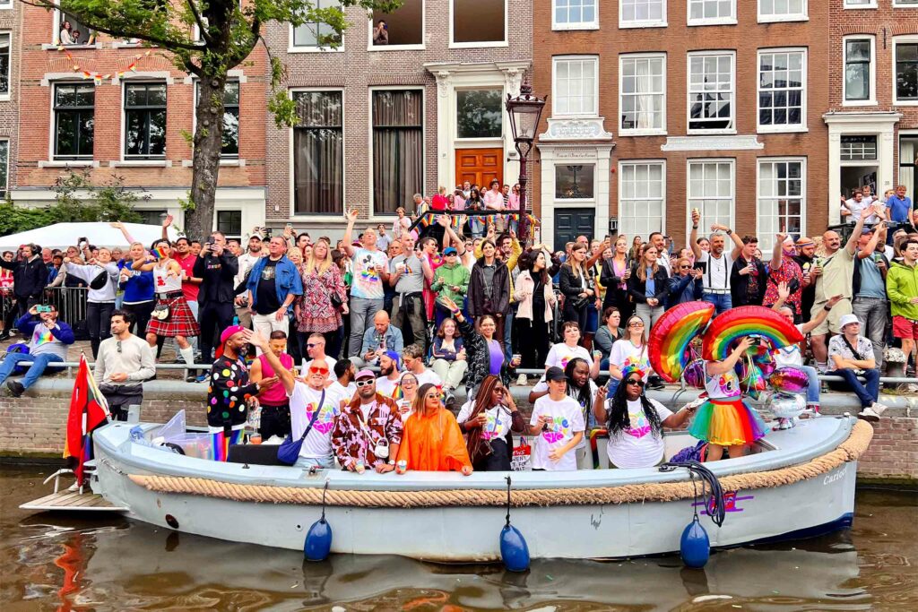 Pride attendees at Amsterdam Pride, Amsterdam, The Netherlands