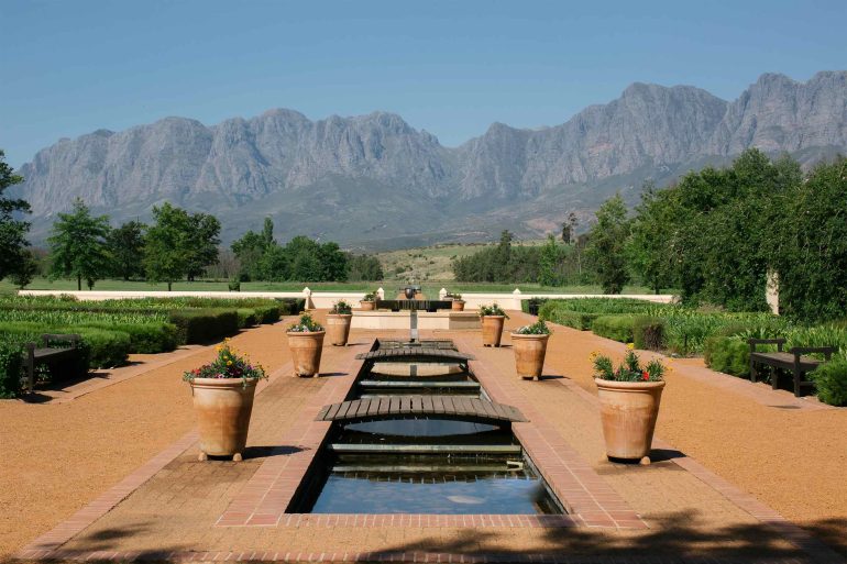 A water feature in the gardens of Vergelegen Wine Estate, Western Cape, South Africa