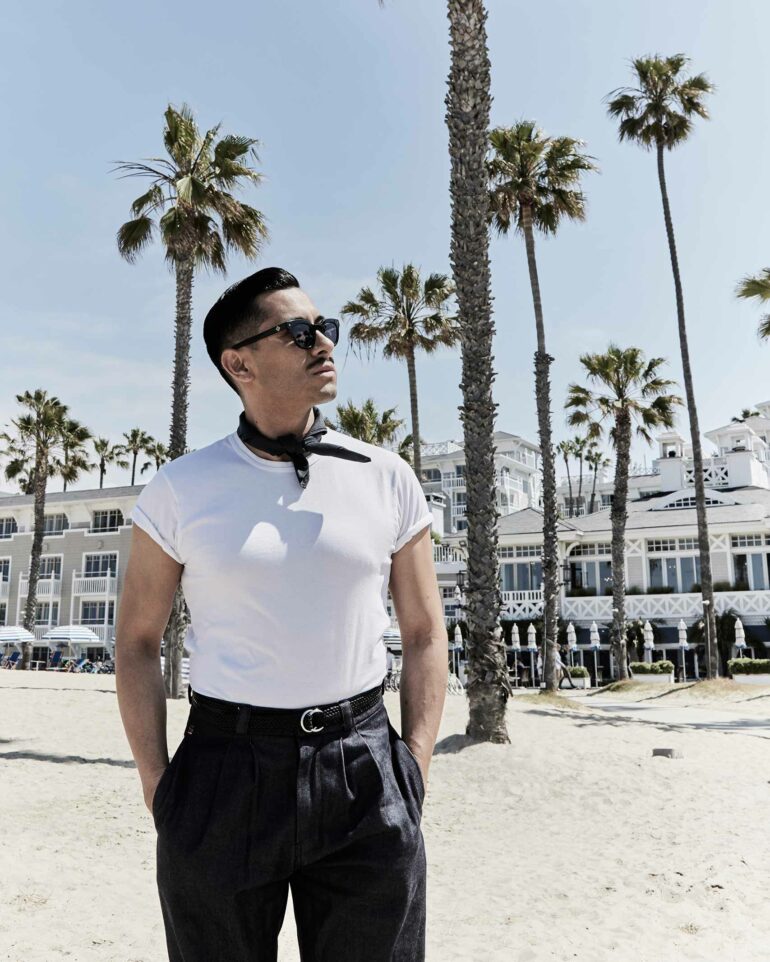 David Padilla enjoys the sun in Santa Monica Beach, California, USA