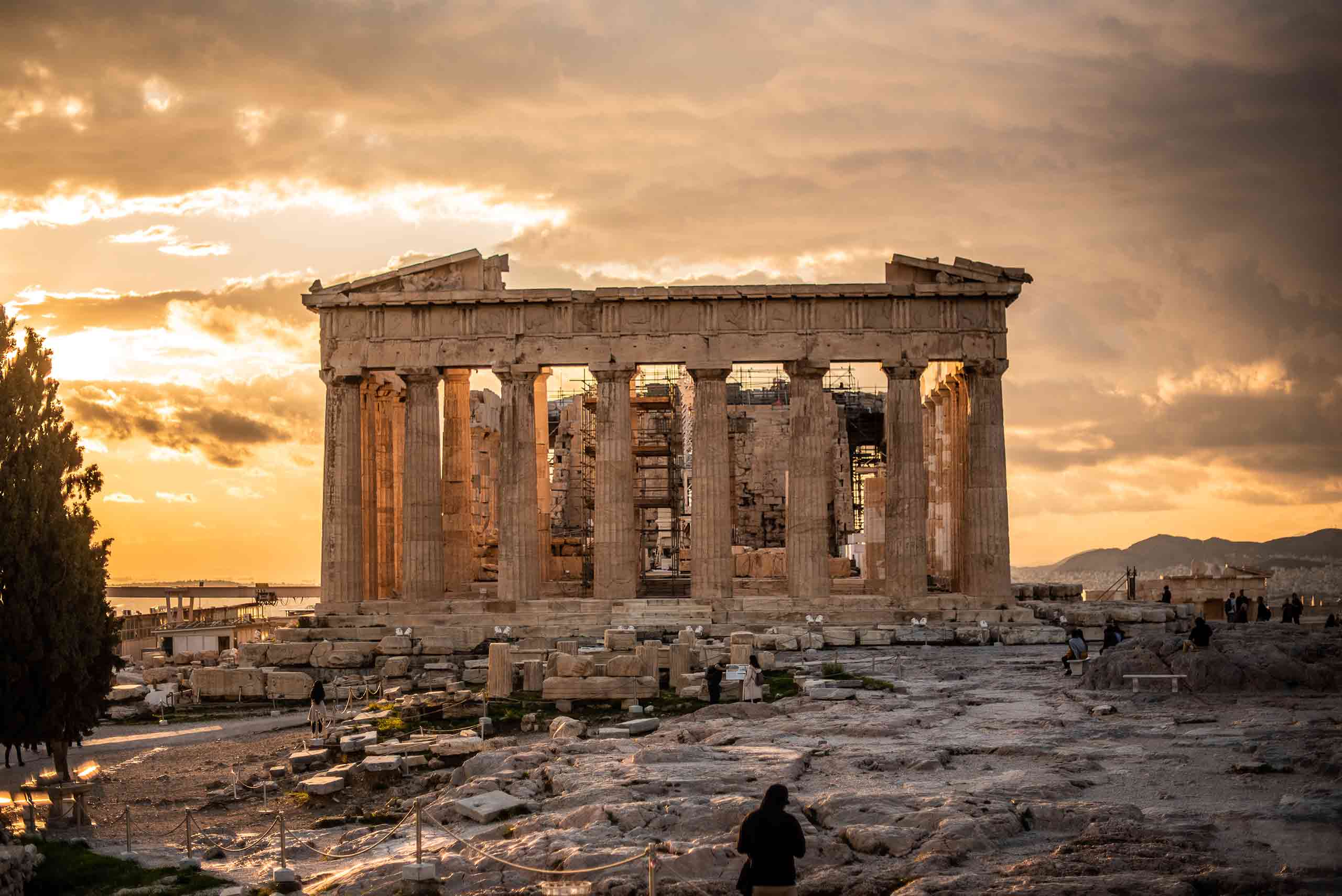 Temple in Athens, Greece at sunset