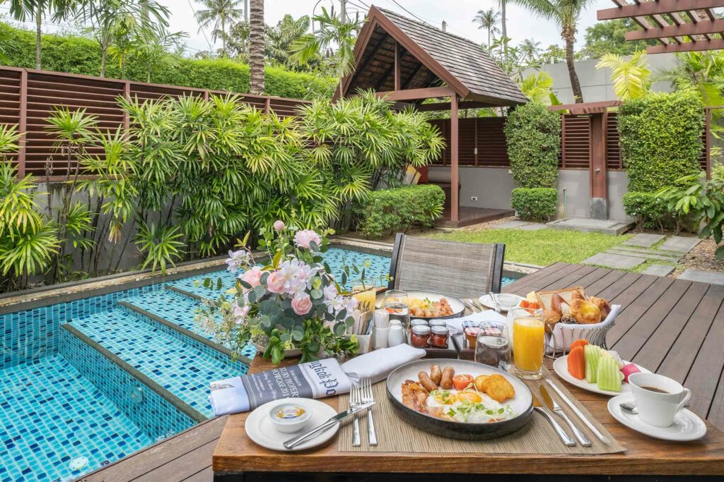 Breakfast by the pool in Thailand