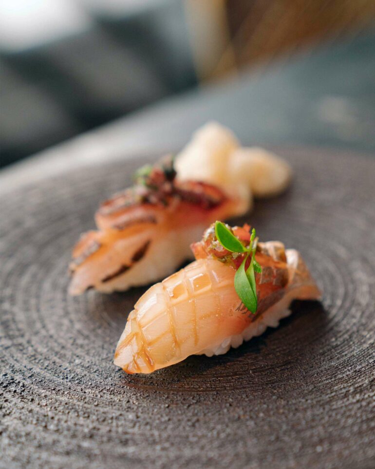 Sushi prepared by chef Frankie at Saishin, NYC, USA