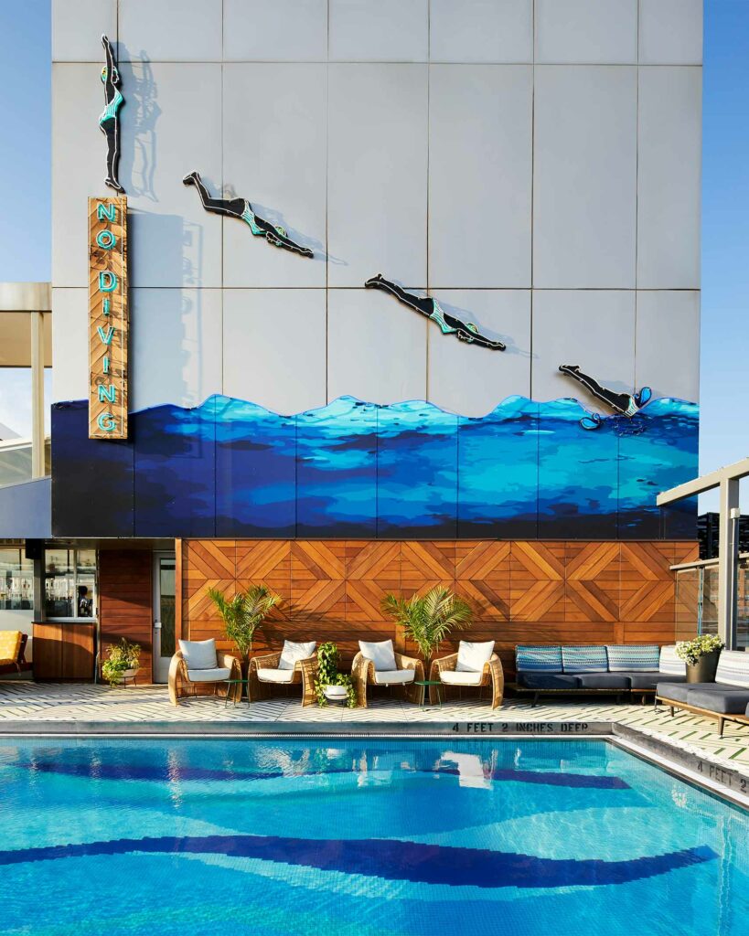 An art installation by the rooftop pool at the Gansevoort Meatpacking NYC, NYC, USA