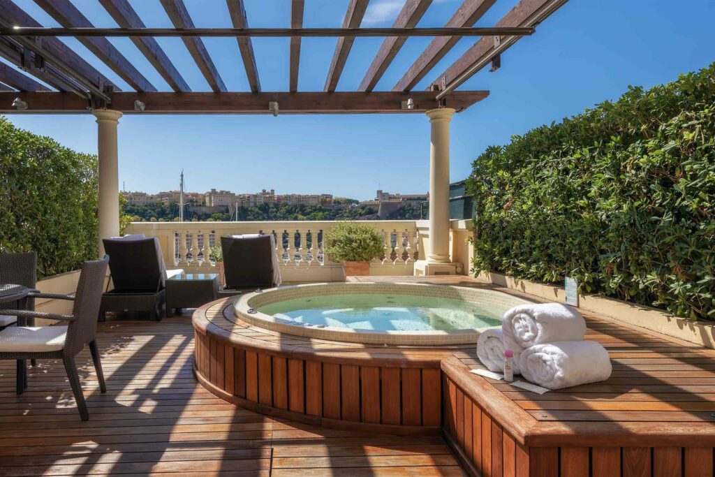 A jacuzzi on the terrace of a private Suite at the Hôtel Hermitage Monte-Carlo, Monaco