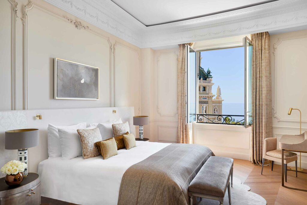 A bedroom at the Hôtel de Paris Monte-Carlo, Monaco