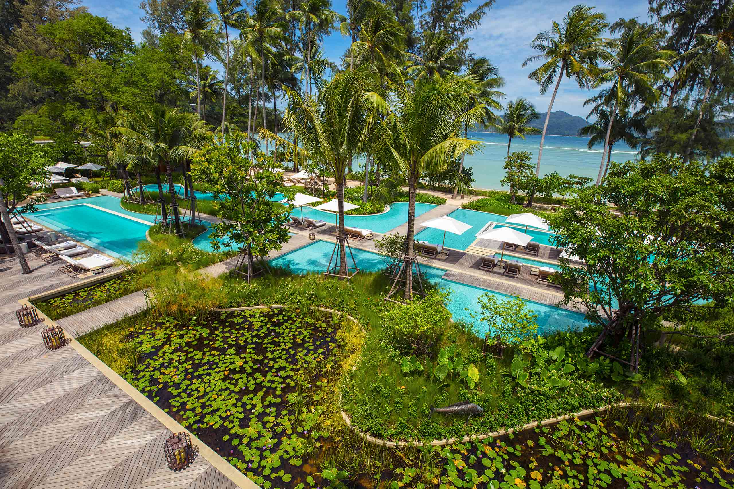 Pool with a view over the sea at Rosewood Phuket, Phuket, Thailand