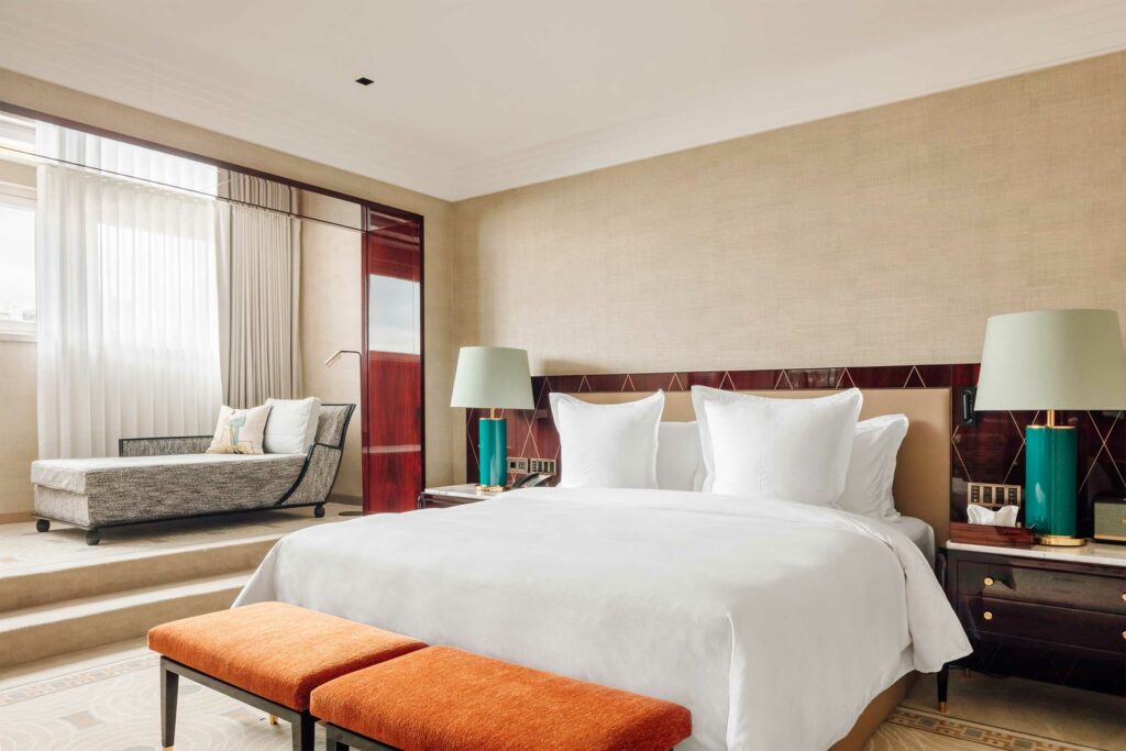 A bedroom at the Four Seasons Hotel Ritz Lisbon, Lisbon, Portugal